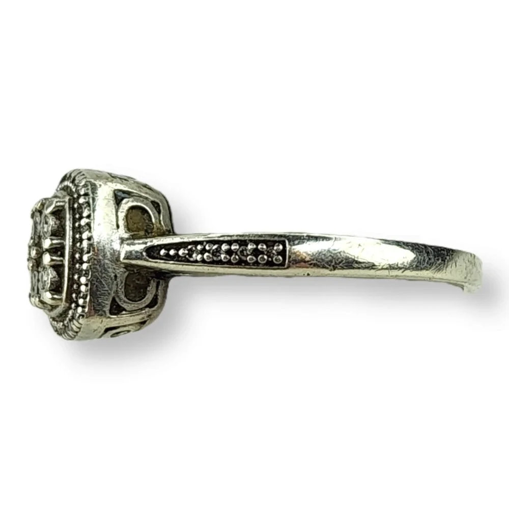 SK Ring Sterling Silver Size 6.5 Silver Square Halo Diamond Engagement Style 925